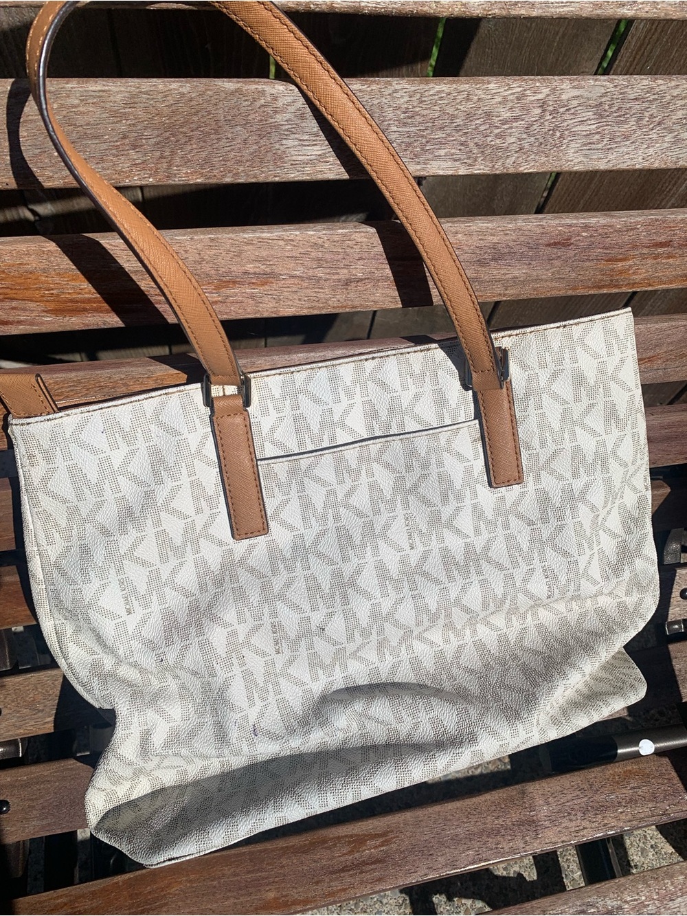 Michael Kors Beige Logo Tote with Tan Leather Trim - Picture 2 of 7